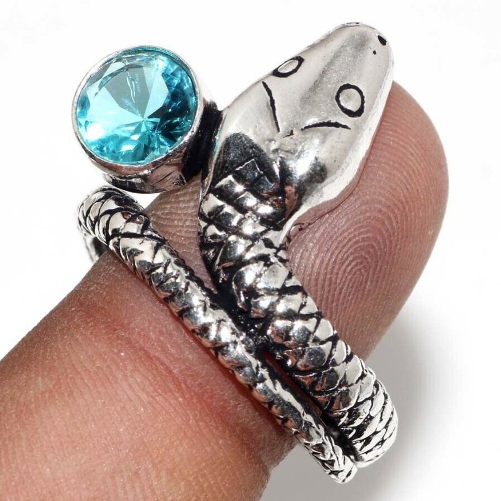 UnisexHandmade Blue Topaz 925 Goth/Punk Snake Ring